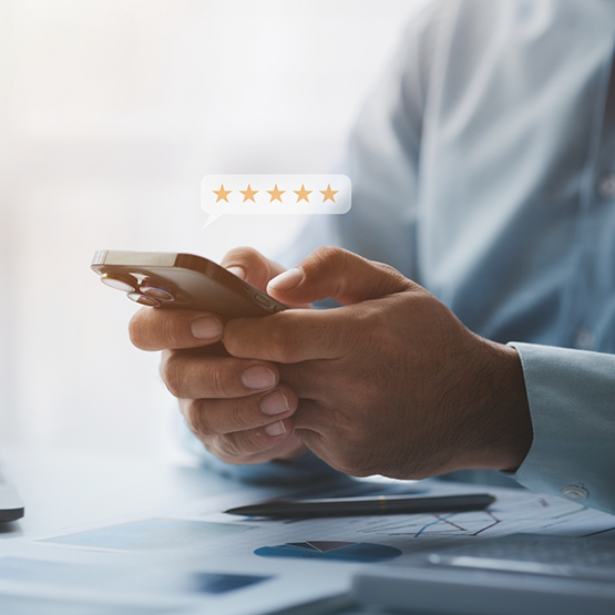 Leaving a five star review on a smartphone